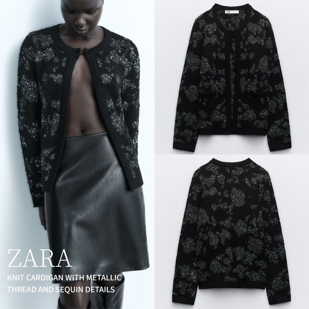 SEQUIN METALLIC THREAD KNIT CARDIGAN
BLACK size S